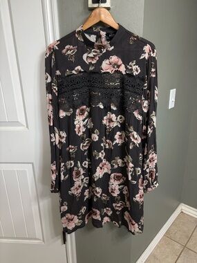 Blu Pepper Black Dress with Pink Floral Accents